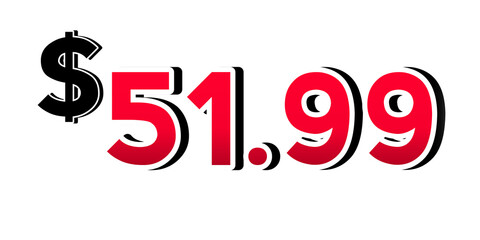 Red price tag $51.99 dollars sign symbol on transparent background. Perfect for advertising, sale banners, product promotion, discount labels, and e-commerce graphics design elements.