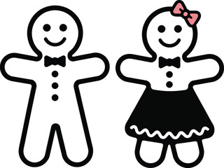 Charming gingerbread couple illustration with bow ties a delightful silhouette on transparent background