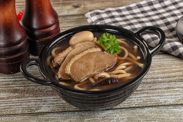 Japanese Ramen soup with duck