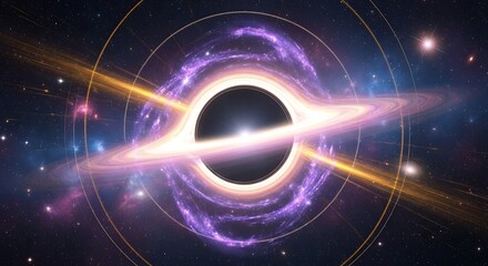 Obraz premium Vibrant Accretion Disk and Jets Around a Black Hole in Deep Space