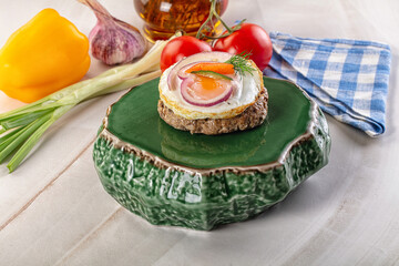 Beefsteak chop with roasted egg