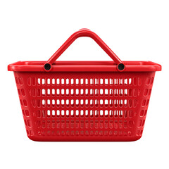 Fototapeta premium Red plastic shopping basket isolated on transparent background