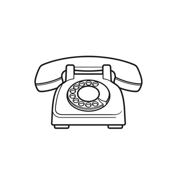 Simple Line Art Retro Rotary Telephone Outline Icon - Black and White Vintage Communication Device Vector Illustration