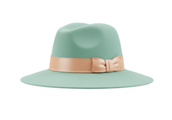 Isolated mint green women's hat with pink ribbon trim and bow, stylish and chic fashion
