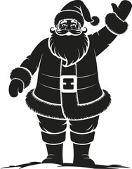 Festive santa claus waving with a joyful expression on transparent background silhouette