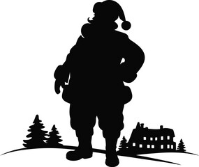 Festive santa claus with winter landscape perfect for holiday designs on transparent background silhouette
