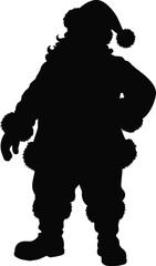 Black silhouette of santa claus with a full beard on transparent background