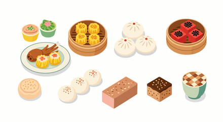 Assorted Chinese dim sum shu mai chicken feet steamed buns cake and other desserts