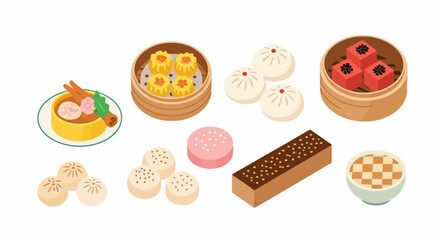 Assorted Chinese dim sum shu mai chicken feet steamed buns cake and other desserts