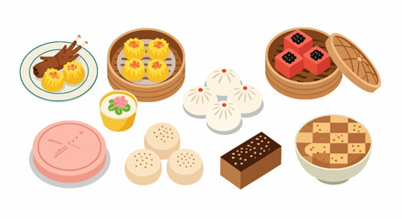 Assorted Chinese dim sum shu mai chicken feet steamed buns cake and other desserts