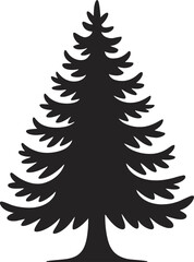 Simple black evergreen tree with detailed branches on transparent background silhouette