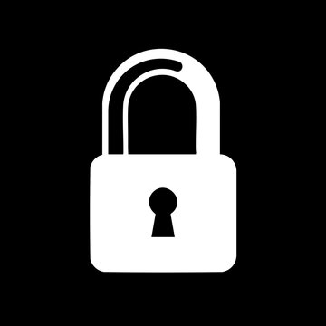 White Padlock Icon on Black Background for Security and Protection.