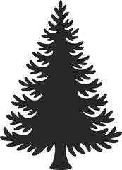 Simple black spruce tree graphic with detailed branches on transparent background silhouette