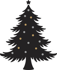 Festive christmas tree with golden ornaments a beautiful silhouette on transparent background