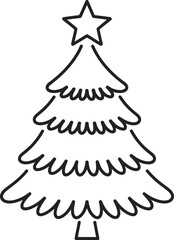 Simple black line drawing of a christmas tree on transparent background silhouette outline