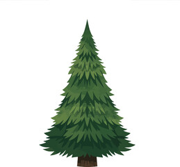 Detailed evergreen tree illustration with vibrant green foliage on transparent background silhouette
