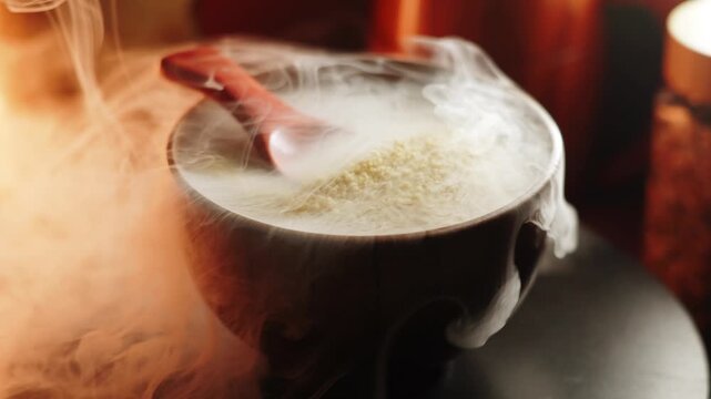 Cooking uncooked couscous for a delicious meal in a cozy kitchen