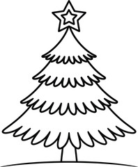 Simple black line drawing of a christmas tree on transparent background silhouette outline