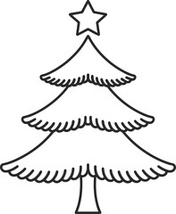 Simple black line drawing of a christmas tree on transparent background silhouette outline