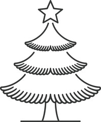 Simple black line drawing of a christmas tree on transparent background silhouette outline