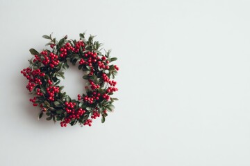 Minimal Christmas wreath hanging on a clean white office wall.