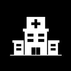 Fototapeta premium Minimalist white hospital building icon on black background representing healthcare.