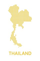 Thailand map dot pattern design in yellow color with text below, modern style digital art, clean white background, simple and clear