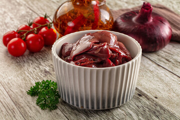 Raw chicken liver in the plate