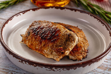 Roasted pork schnitzel steak piece