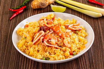 Asian fried rice with seafood