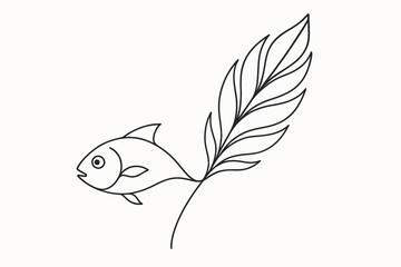 Obraz premium Artistic Design, Fish, Leaf, Illustration, Minimalistic, Creative, Simple Style for Modern Decor
