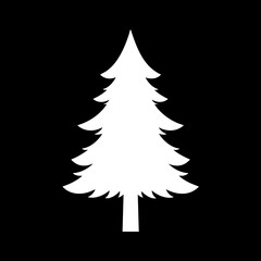 Fototapeta premium Simple white pine tree silhouette on black background.
