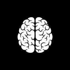 Minimalist human brain icon on black background representing thought and intelligence.