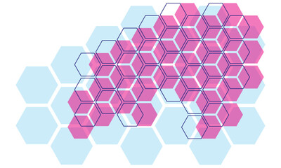Abstract geometric background with hexagons in blue and pink