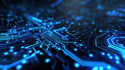 A vibrant circuit board design with blue lights creates a futuristic loading screen. This high end visual offers a polished tech aesthetic for digital applications.