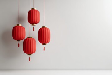 Obraz premium Lanterns hanging in a minimalist interior with clean copy space.