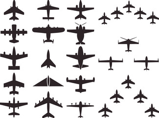 Airplains top view and formations illustrated on white

