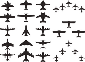 Airplains top view and formations illustrated on white

