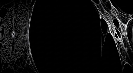 Spider web on black background for halloween decoration and scary concept
