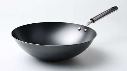 High quality black wok with smooth interior and metallic handle for cooking and culinary uses