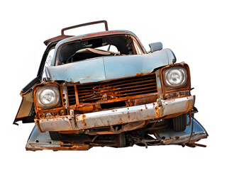 rusty car on white background
