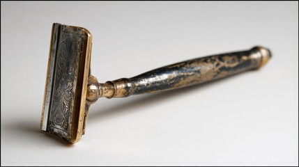 Antique razor with ornate handle showcasing vintage shaving tools and barber equipment