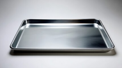 Shiny metal tray on soft background highlighting clean lines and minimalist design