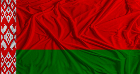 Belarusian flag with fabric texture background. National flag of Belarus