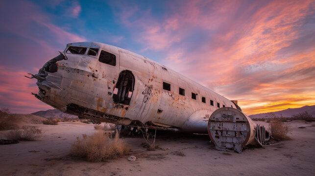 A plane is on the ground in a desert