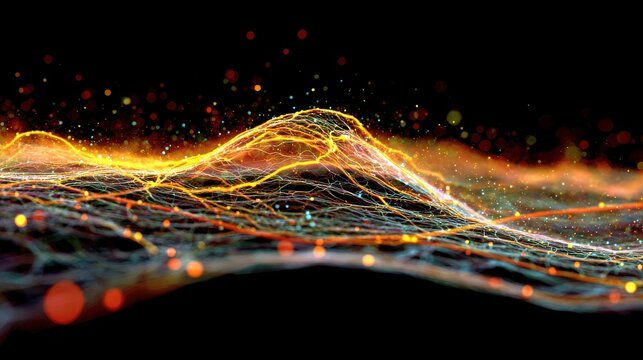 Vibrant connections of energy and light form intricate pathways in an abstract representation of neural circuits. The details showcase a close-up view of glowing textures.