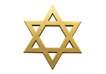 Golden Star of David isolated on transparent background, Jewish symbol for religious holidays and cultural events in PNG format
