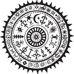 Beautiful Vector Round Ethnic Element featuring intricate circular petroglyph patterns inspired by ancient rock paintings and tribal art