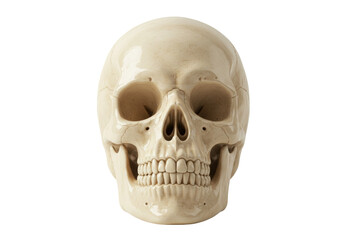 Human skull isolated on transparent PNG, anatomical model for medical study and Halloween decoration, bone structure and skeletal system