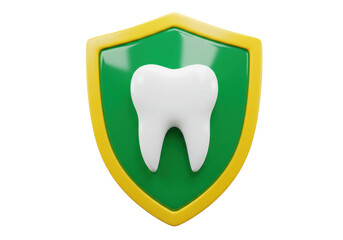 Tooth on green shield isolated PNG, dental care and protection concept for healthcare, dentistry and oral hygiene